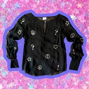 MOSCHINO COUTURE  Rhinestone Peace Yin Yang Blouse M Shirt 90s Y2K Whimsygoth